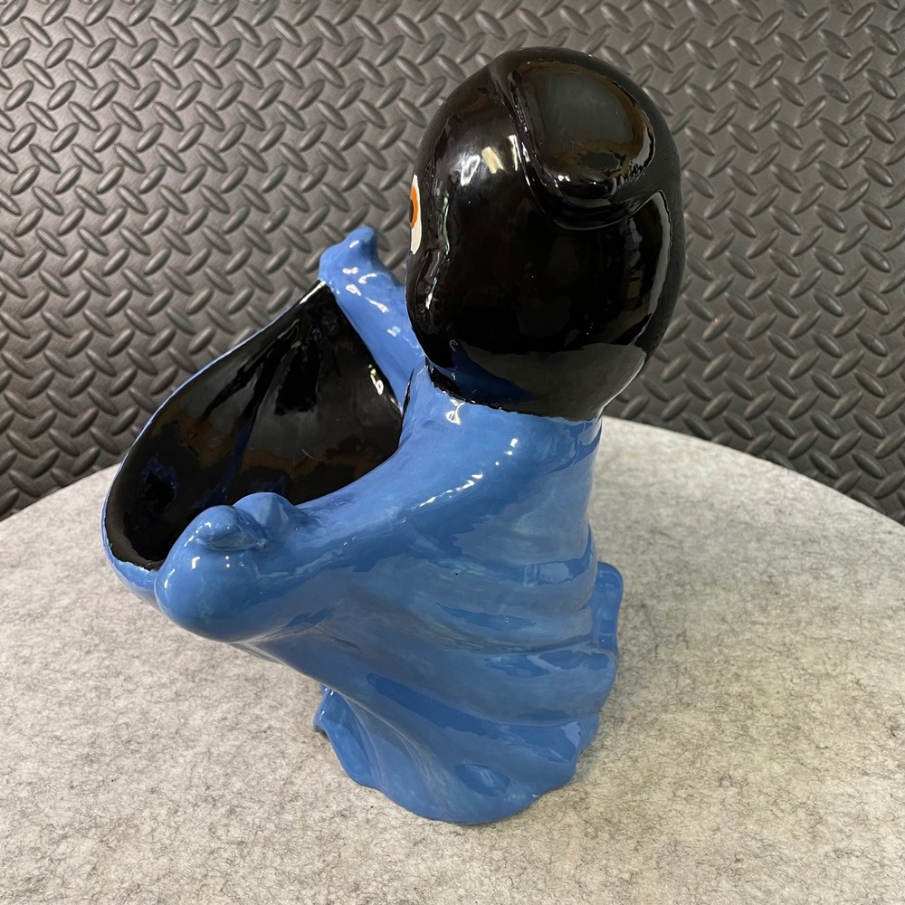 Vintage Handmade Ceramic Ghost Candy Bowl Blue Black "D" Halloween Decor 10" - Picture 2 of 5